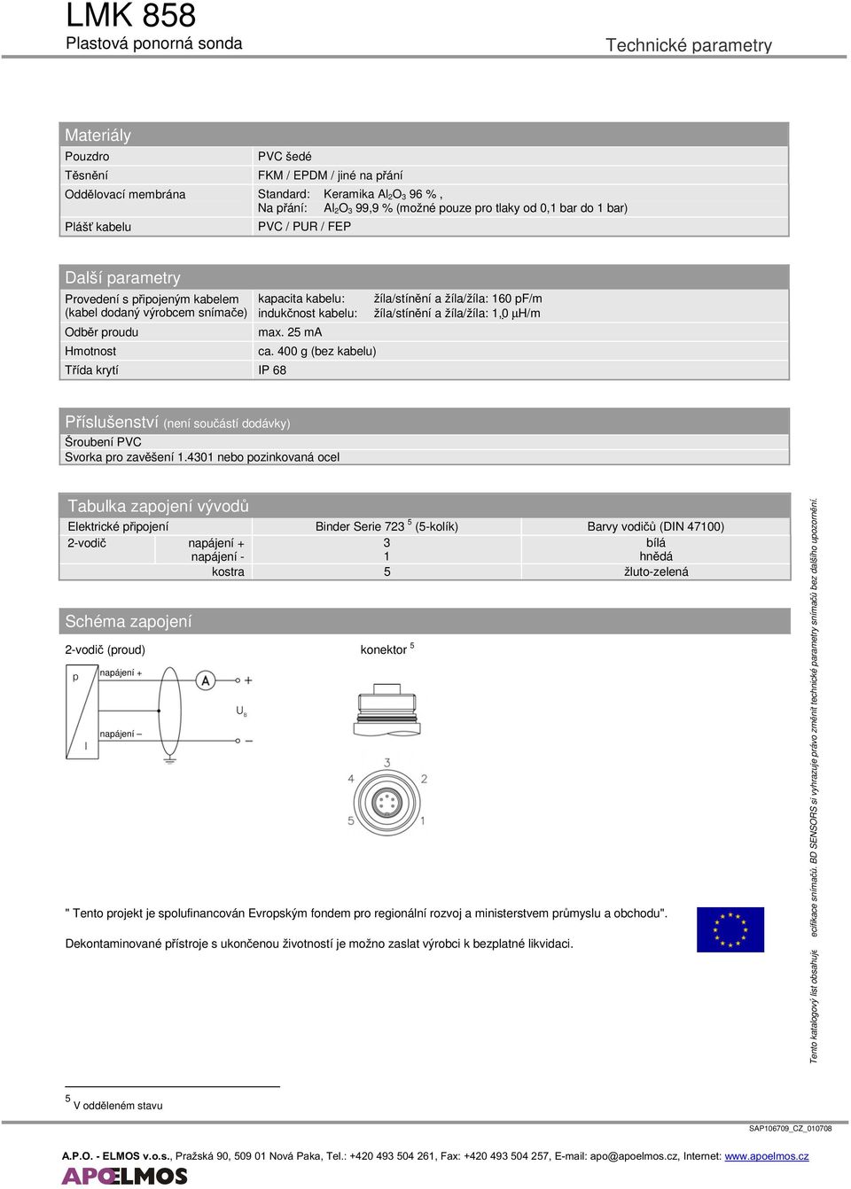 400 g (bez kabelu) žíla/stínění a žíla/žíla: 160 pf/m žíla/stínění a žíla/žíla: 1,0 µh/m Příslušenství (není součástí dodávky) Šroubení PVC Svorka pro zavěšení 1.