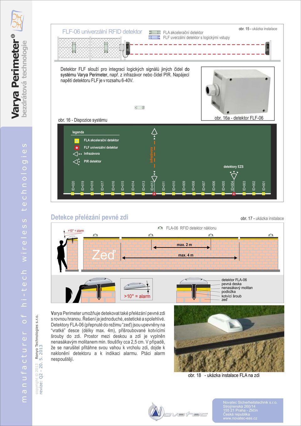 16a detektor FLF6 akcelerační detektor ID=2 ID=19 FLF univerzální detektor Infrazávora PIR detektor ID=18 ID=17 ID=16 ID=15 Detekce přelézání pevné zdi >1 = alarm Zeď ID=14 ID=13 >1 = alarm Varya