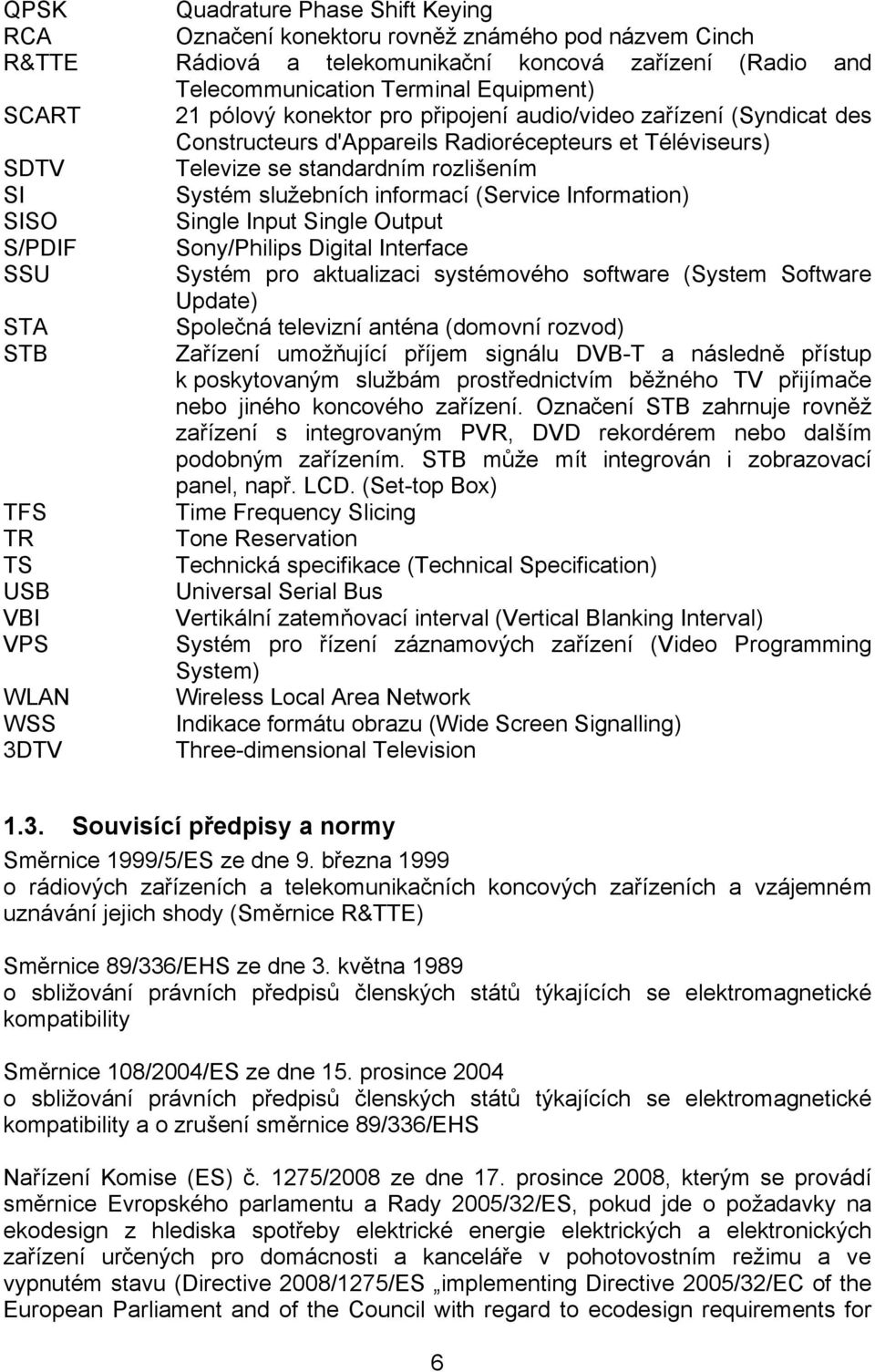 (Service Information) SISO Single Input Single Output S/PDIF Sony/Philips Digital Interface SSU Systém pro aktualizaci systémového software (System Software Update) STA Společná televizní anténa