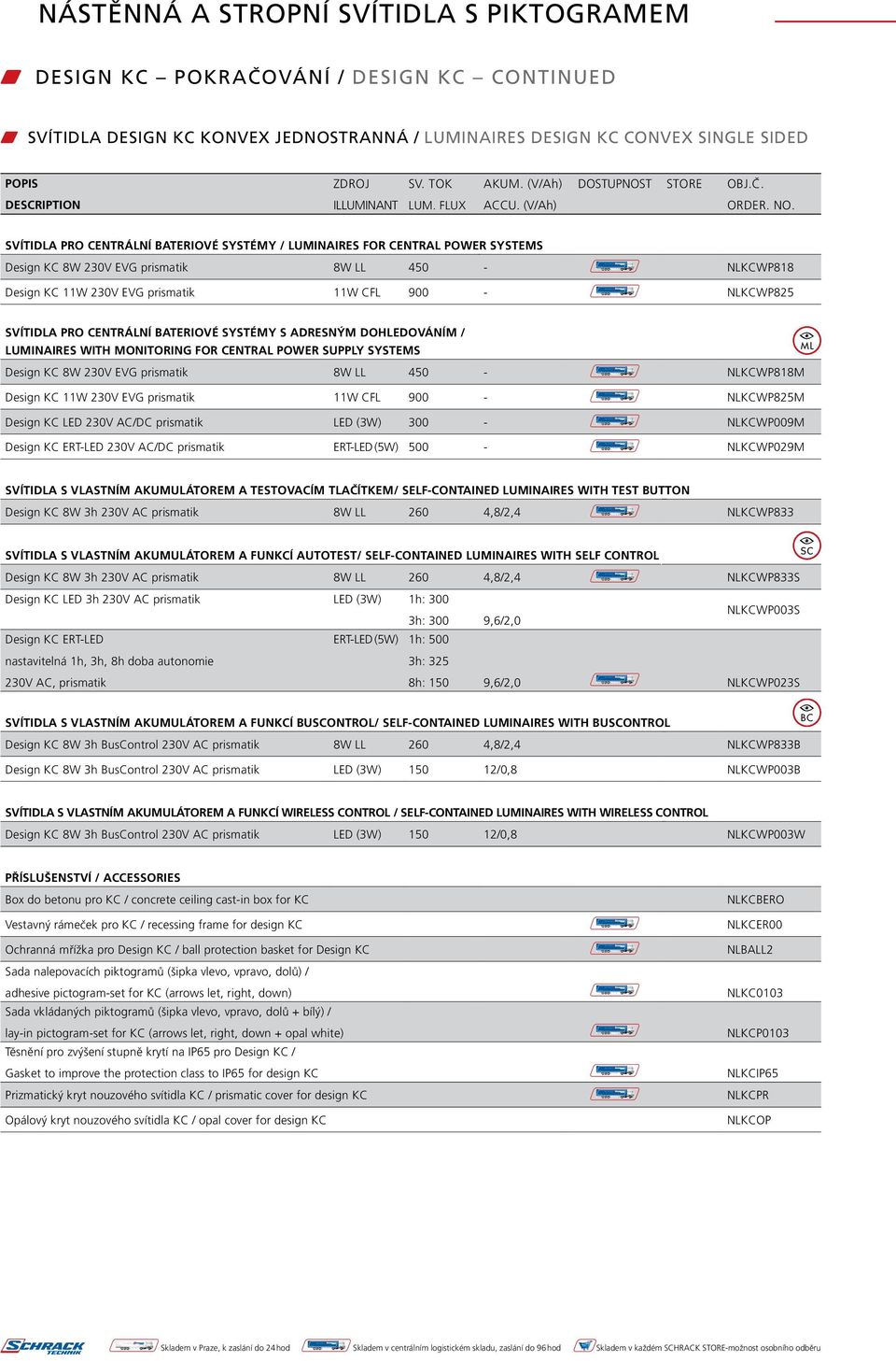 SVÍTIDLA PRO CENTRÁLNÍ BATERIOVÉ SYSTÉMY / LUMINAIRES FOR CENTRAL POER SYSTEMS design KC 8 230V EVG prismatik 8 ll 450 - design KC 11 230V EVG prismatik L1 CFl 900 - NlKCP818 NlKCP825 SVÍTIDLA PRO