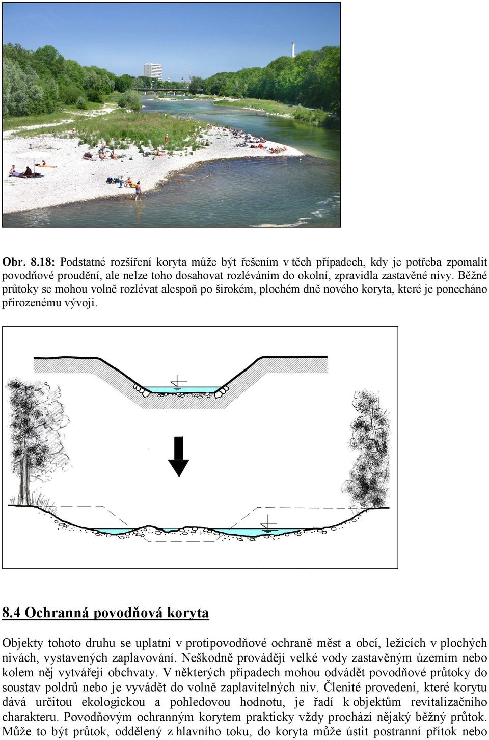 4 Ochranná povodňová koryta Objekty tohoto druhu se uplatní v protipovodňové ochraně měst a obcí, ležících v plochých nivách, vystavených zaplavování.