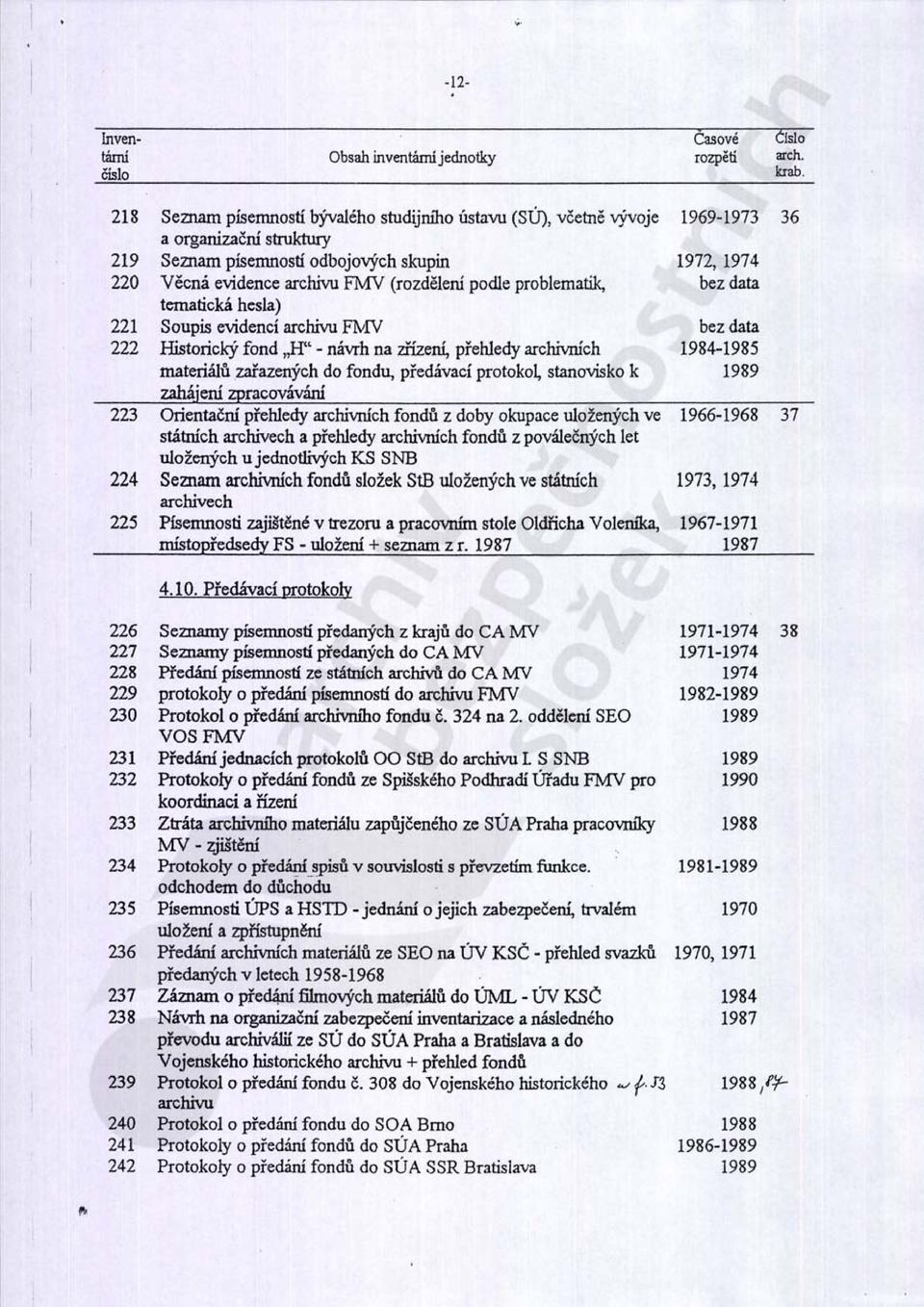 1974 220 Věc ná evidence archivu FMV ( rozděleni podle problematik, bez <bu tematická hesla) 22 1 Soupis evidencí archivu FMV bez data ID Historický fond "H" ~ návrh na zřízení, přehledy archivních