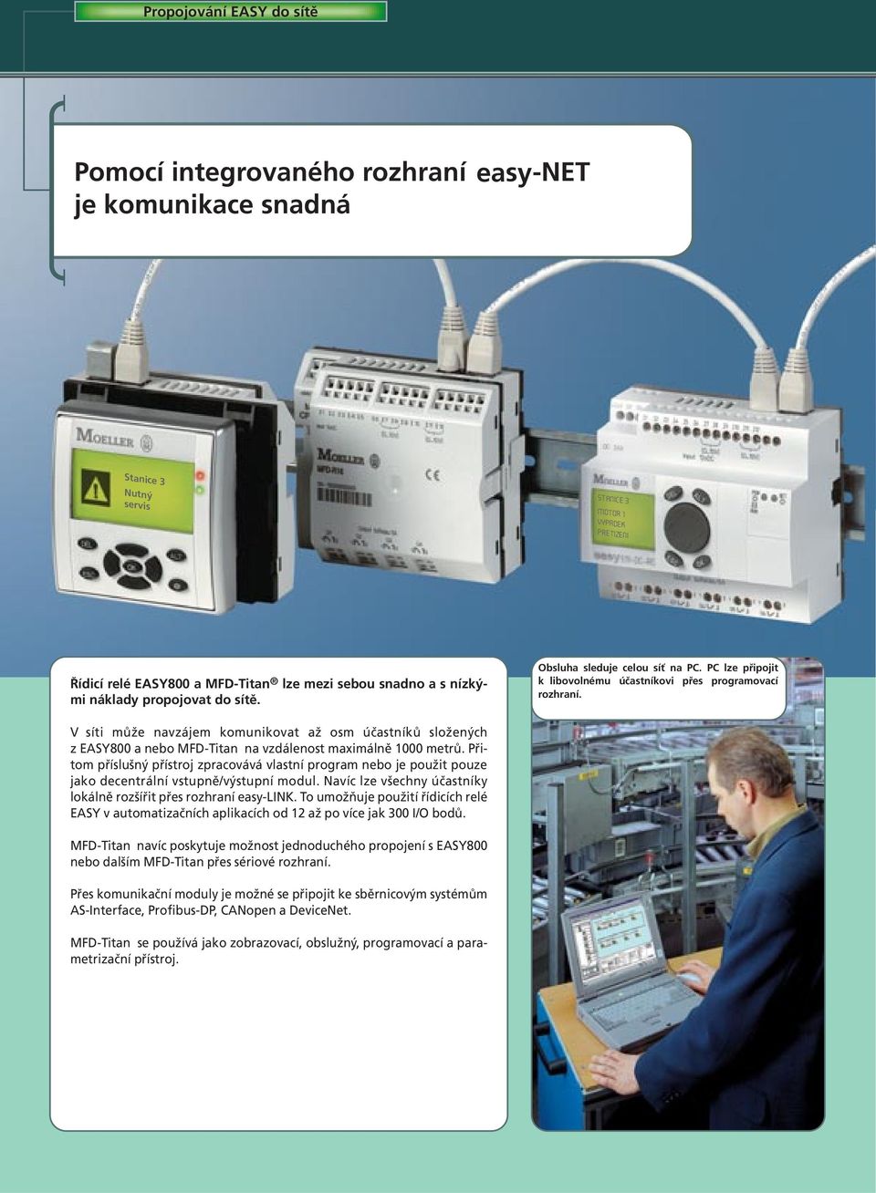 V síti může navzájem komunikovat až osm účastníků složených z EASY800 a nebo MFD-Titan na vzdálenost maximálně 1000 metrů.