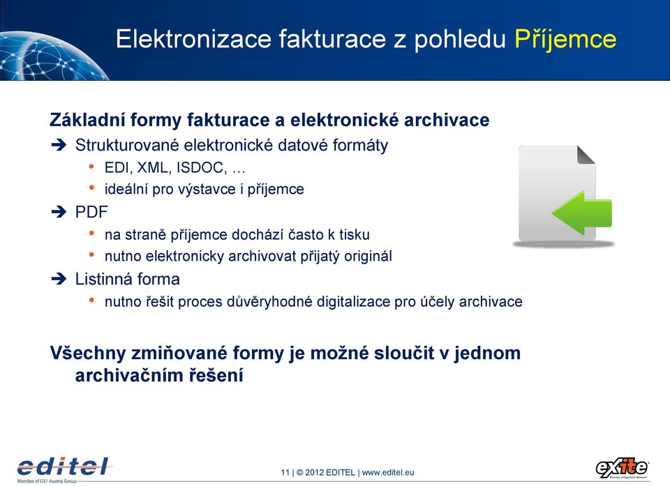 často k tisku nutno elektronicky archivovat přijatý originál Listinná forma nutno řešit proces důvěryhodné