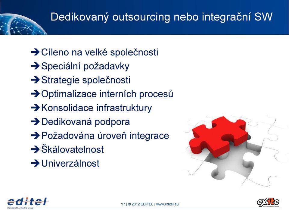 interních procesů Konsolidace infrastruktury Dedikovaná podpora