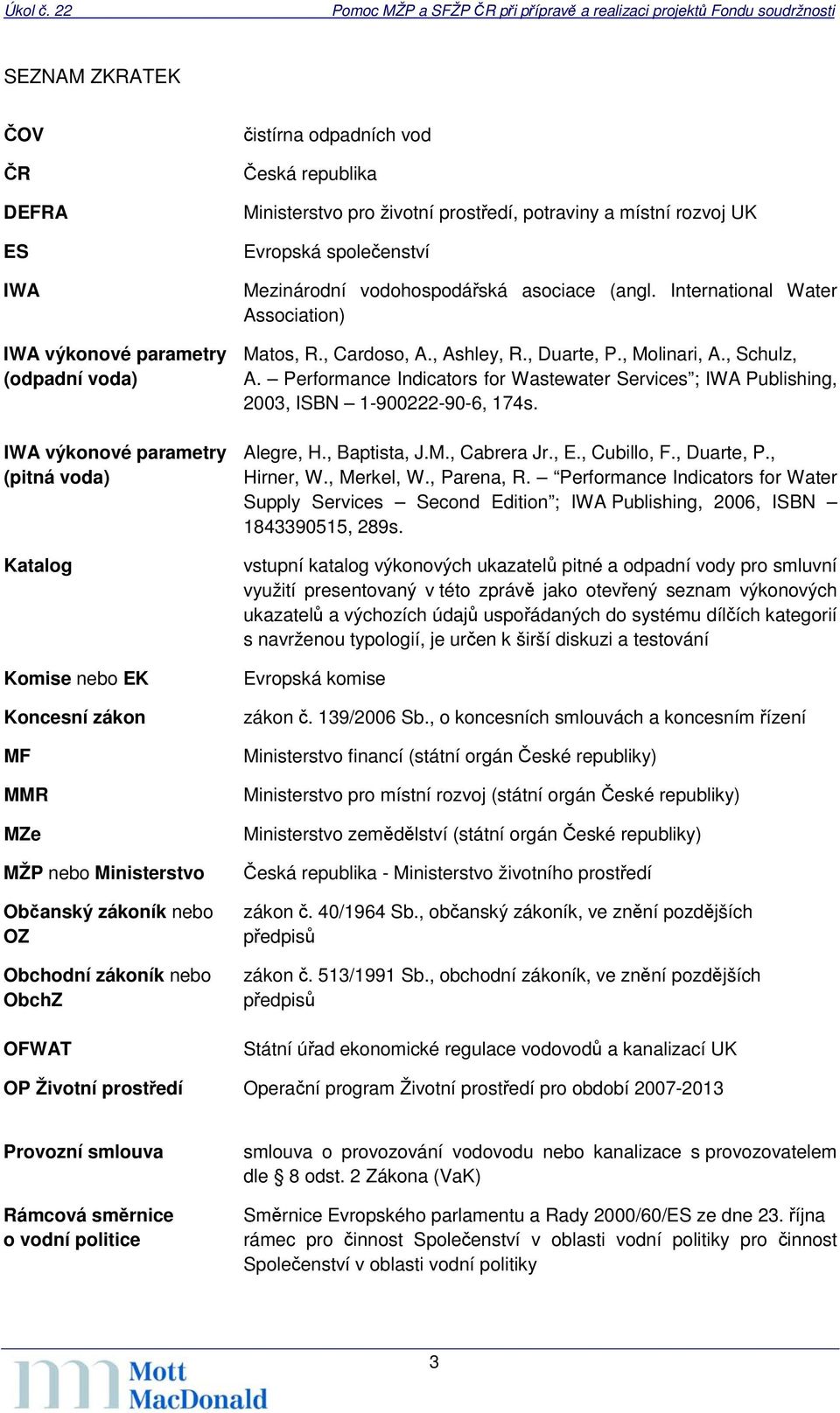 Performance Indicators for Wastewater Services ; IWA Publishing, 2003, ISBN 1-900222-90-6, 174s. IWA výkonové parametry Alegre, H., Baptista, J.M., Cabrera Jr., E., Cubillo, F., Duarte, P.