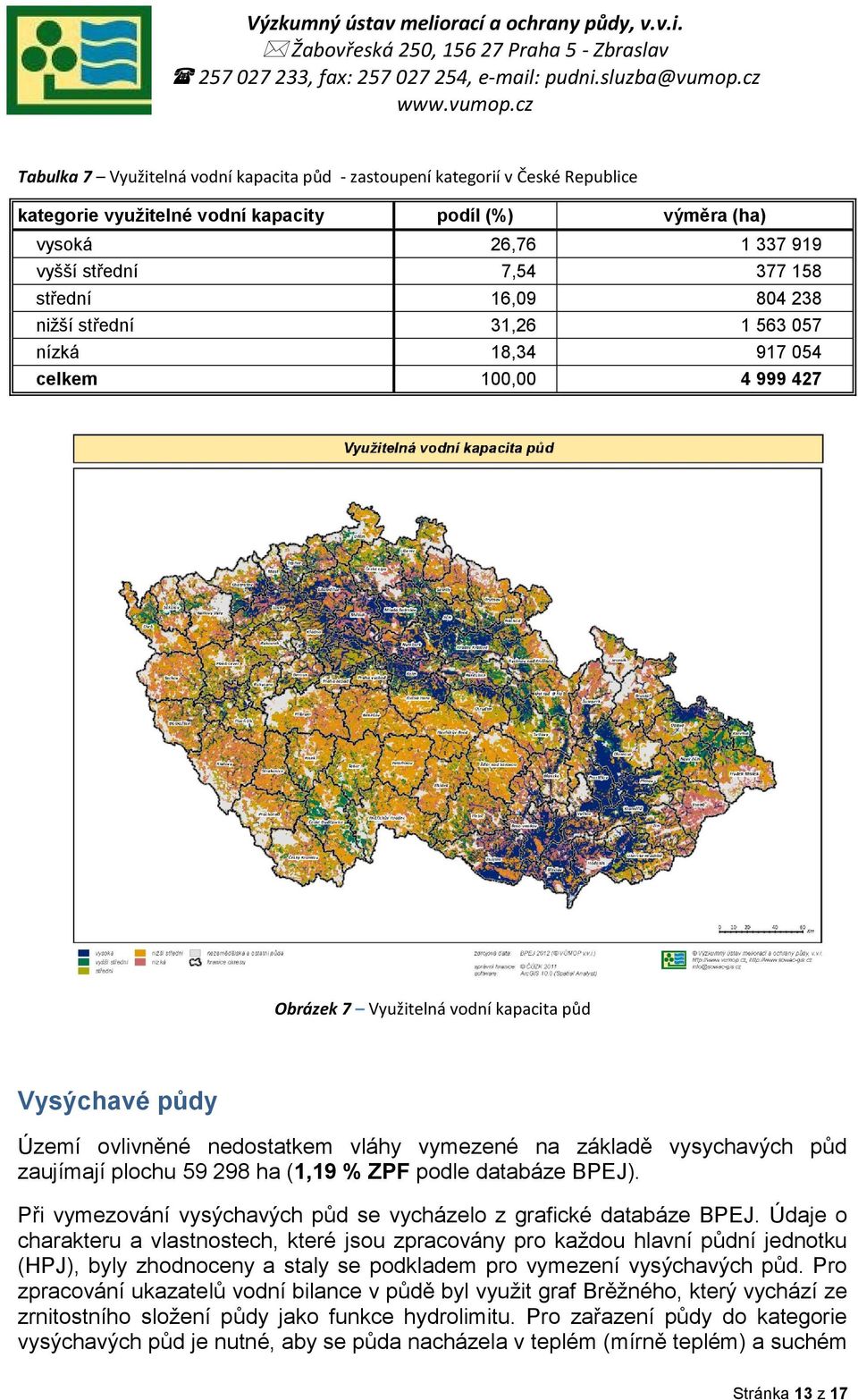 vysychavých půd zaujímají plochu 59 298 ha (1,19 % ZPF podle databáze BPEJ). Při vymezování vysýchavých půd se vycházelo z grafické databáze BPEJ.