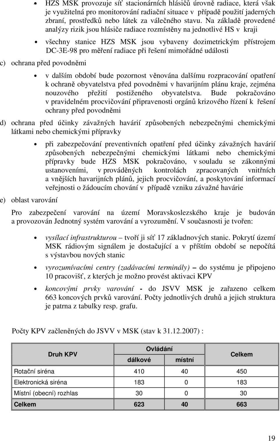 mimořádné události c) ochrana před povodněmi v dalším období bude pozornost věnována dalšímu rozpracování opatření k ochraně obyvatelstva před povodněmi v havarijním plánu kraje, zejména nouzového