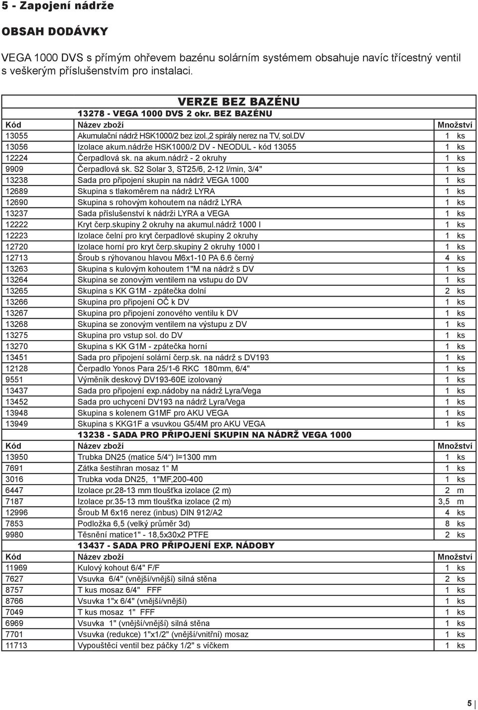 nádrže HSK1000/2 DV - NEODUL - kód 13055 1 ks 12224 Čerpadlová sk. na akum.nádrž - 2 okruhy 1 ks 9909 Čerpadlová sk.