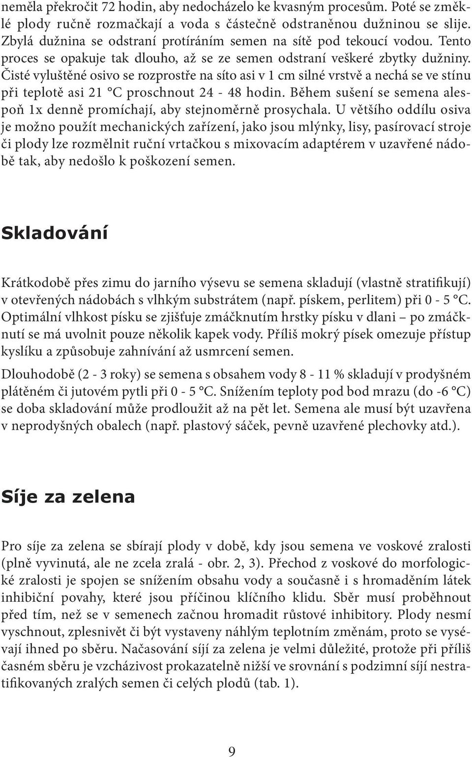 Čisté vyluštěné osivo se rozprostře na síto asi v 1 cm silné vrstvě a nechá se ve stínu při teplotě asi 21 C proschnout 24-48 hodin.