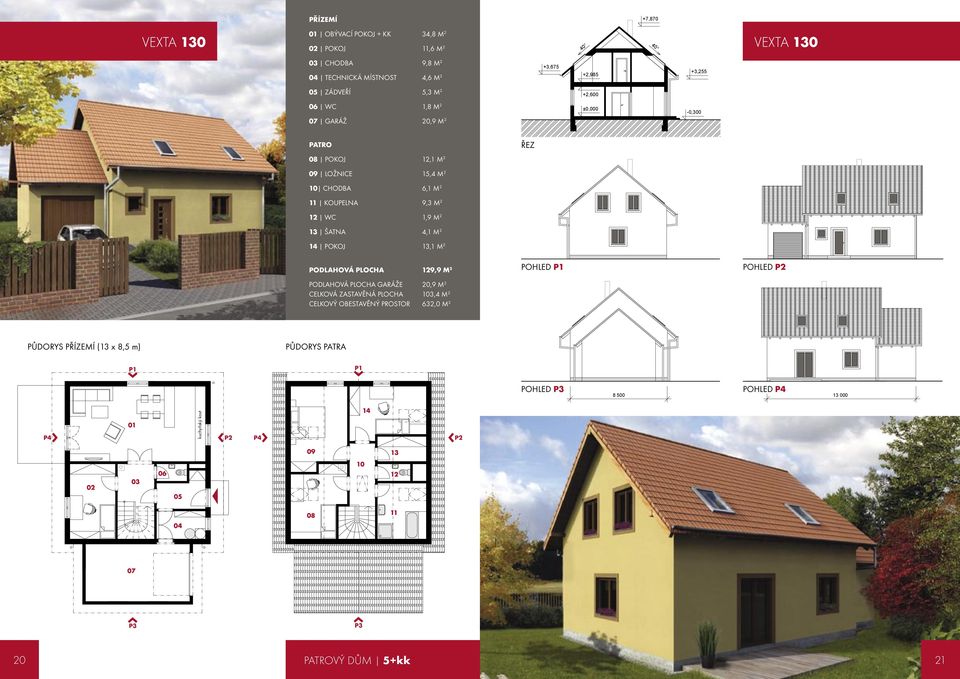 10 CHODBA 6,1 M 2 11 KOUPELNA 9,3 M 2 12 WC 1,9 M 2 13 ŠATNA 4,1 M 2 14 POKOJ 13,1 M 2 PODLAHOVÁ PLOCHA 129,9 M 2 PODLAHOVÁ PLOCHA