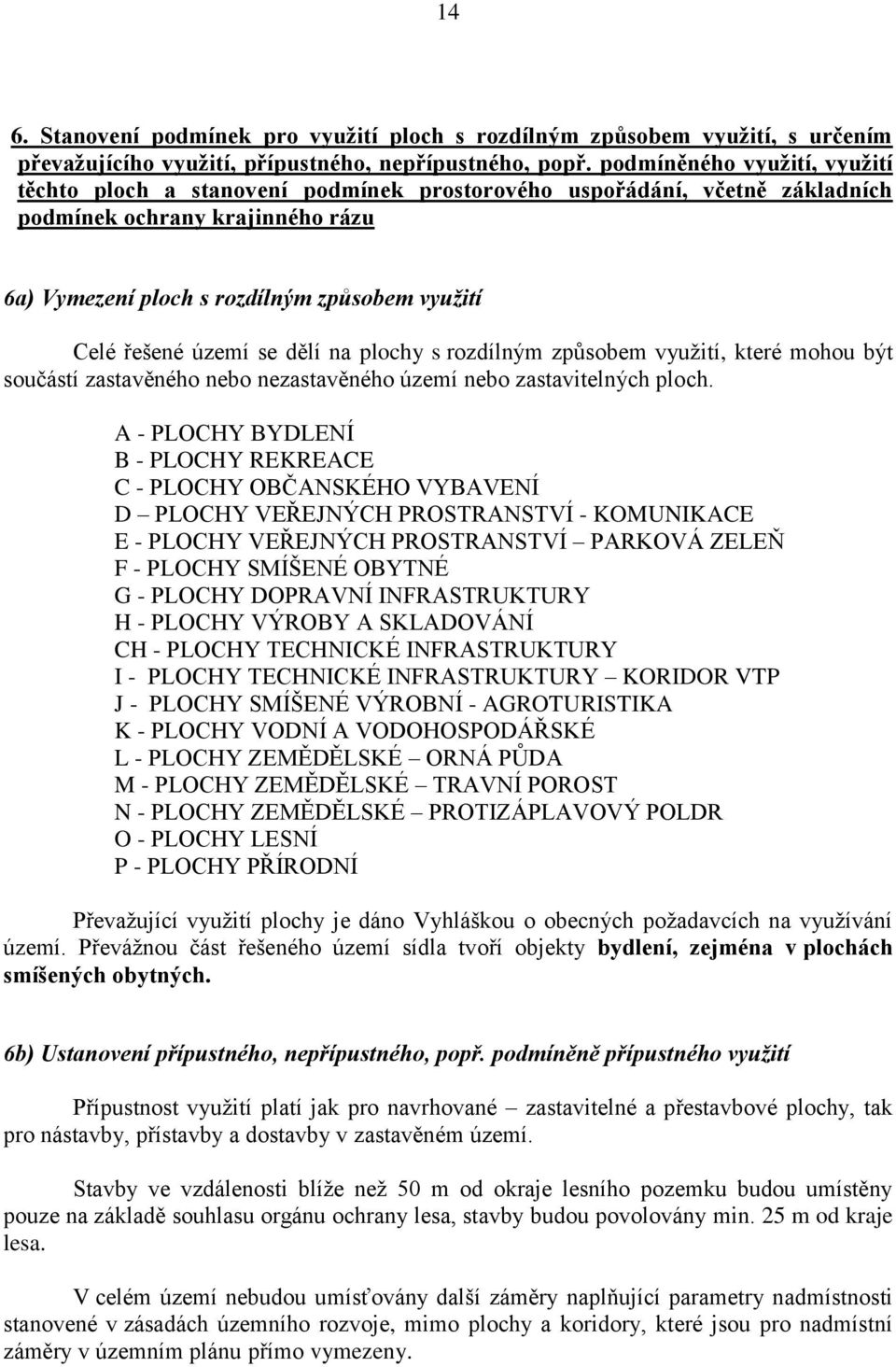 území se dělí na plochy s rozdílným způsobem využití, které mohou být součástí zastavěného nebo nezastavěného území nebo zastavitelných ploch.