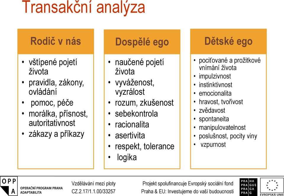 sebekontrola racionalita asertivita respekt, tolerance logika Dětské ego pociťované a prožitkové vnímání života