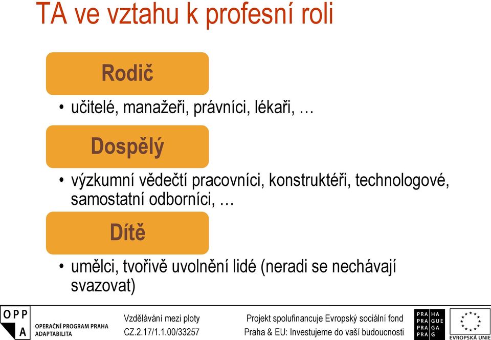 konstruktéři, technologové, samostatní odborníci, Dítě