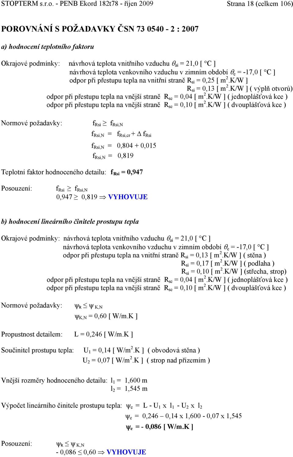] návrhová teplota venkovního vzduchu v zimním období e = -17,0 [ C ] odpor při přestupu tepla na vnitřní straně R si = 0,25 [ m 2.K/W ] R si = 0,13 [ m 2.