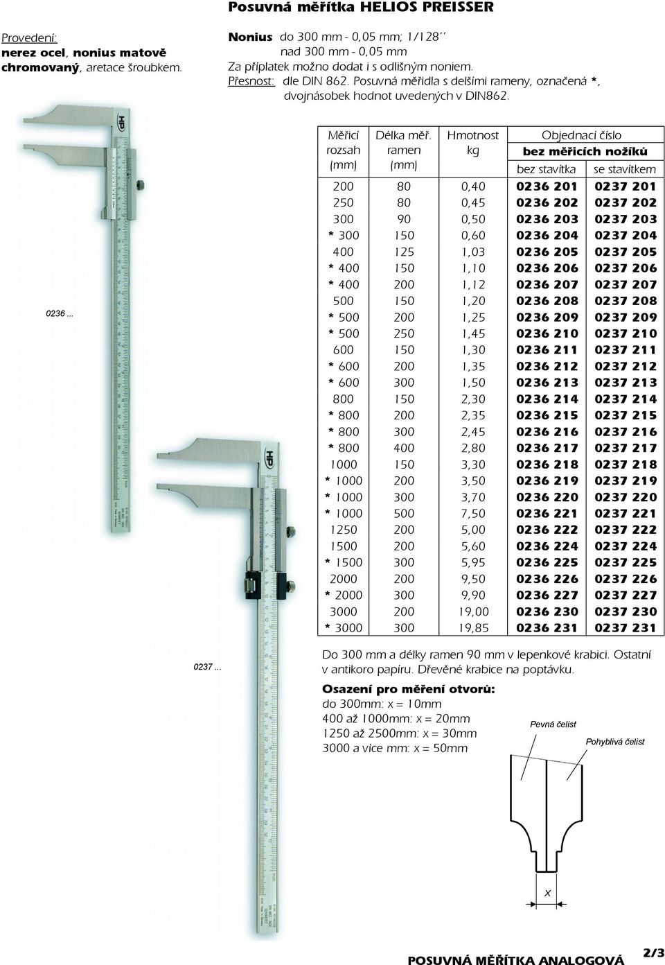 .. bez mìøicích nožíkù 200 80 0,40 0236 201 0237 201 250 80 0,45 0236 202 0237 202 300 90 0,50 0236 203 0237 203 * 300 150 0,60 0236 204 0237 204 400 125 1,03 0236 205 0237 205 * 400 150 1,10 0236