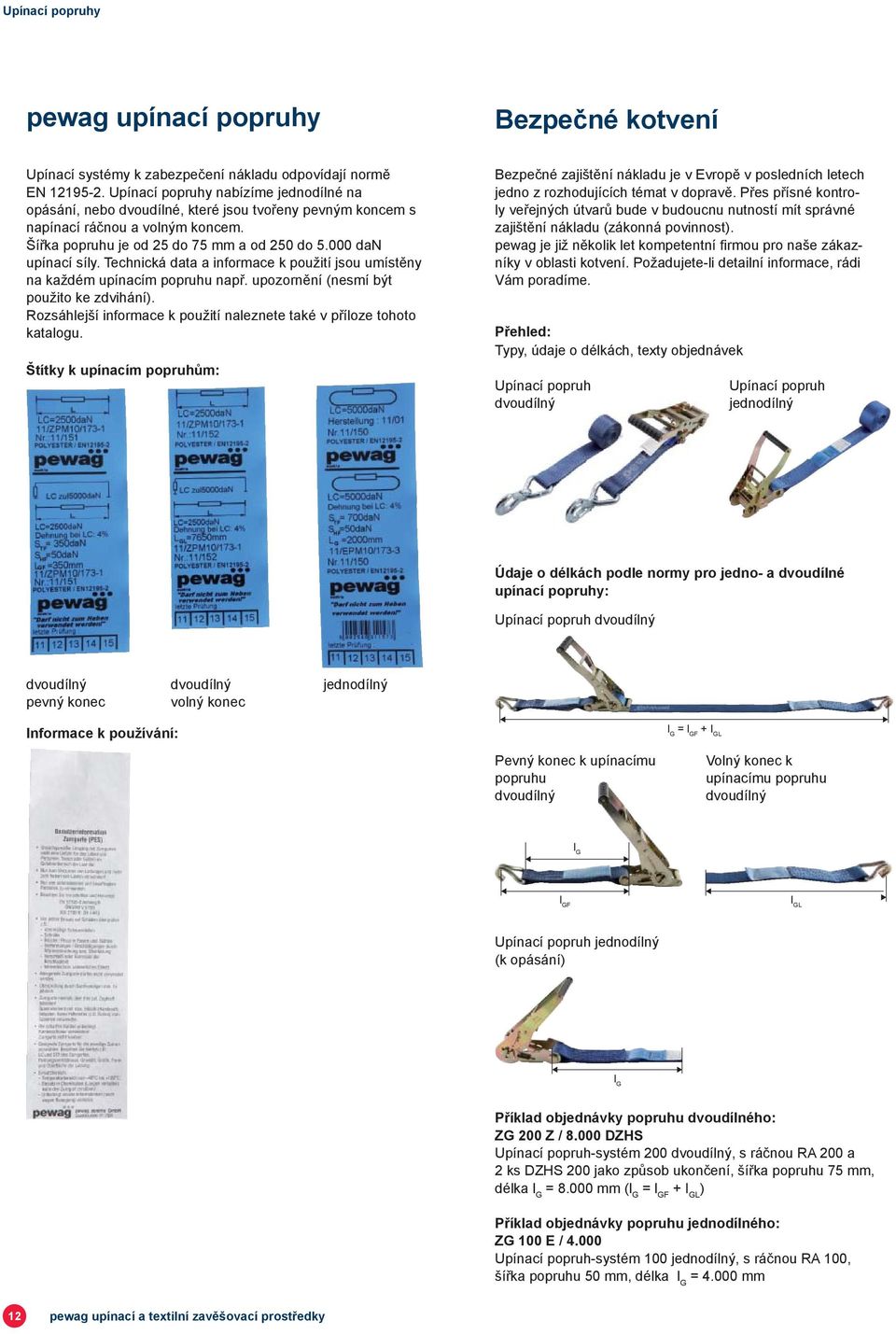 Technická data a informace k použití jsou umístěny na každém upínacím popruhu např. upozornění (nesmí být použito ke zdvihání).