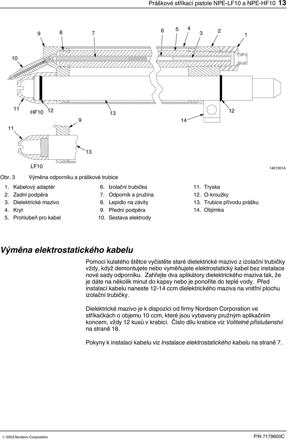 Objímka 4030A Výměna elektrostatického kabelu Pomocí kulatého štětce vyčistěte staré dielektrické mazivo z izolační trubičky vždy, když demontujete nebo vyměňujete elektrostatický kabel bez instalace