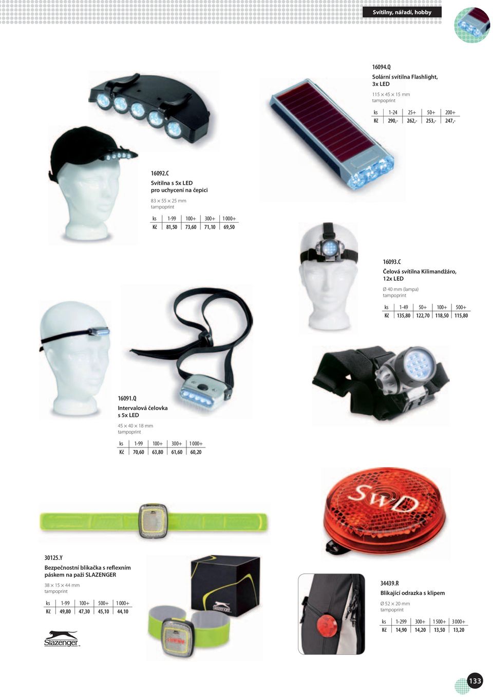 C Čelová svítilna Kilimandžáro, 12x LED Ø 40 mm (lampa) ks 1-49 50+ 100+ 500+ Kč 135,80 122,70 118,50 115,80 16091.