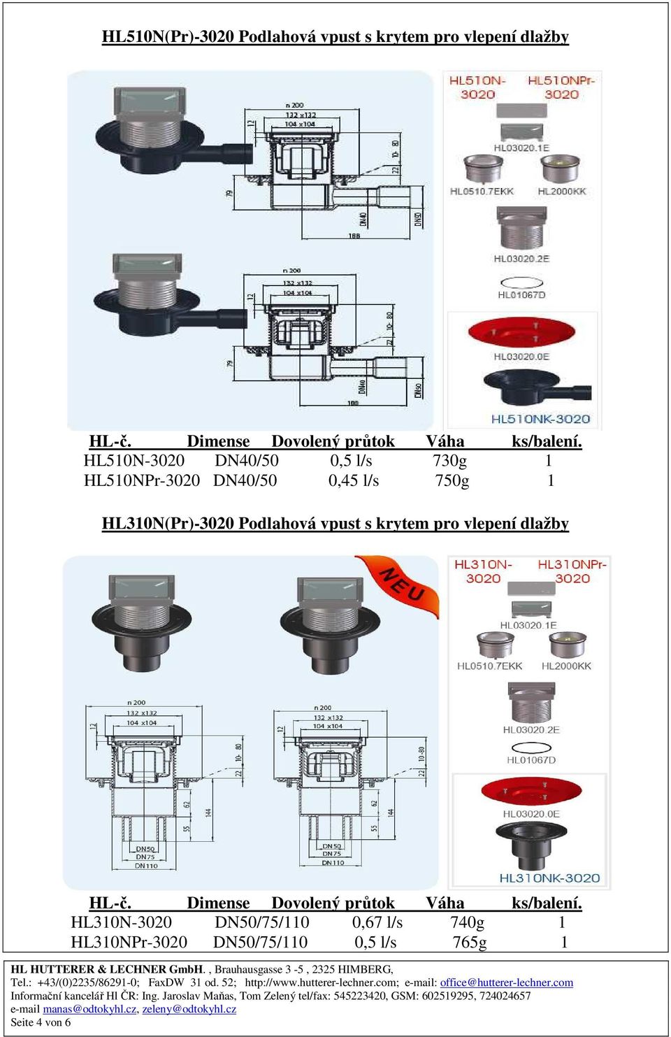 HL310N(Pr)-3020 Podlahová vpust s krytem pro vlepení dlažby HL310N-3020