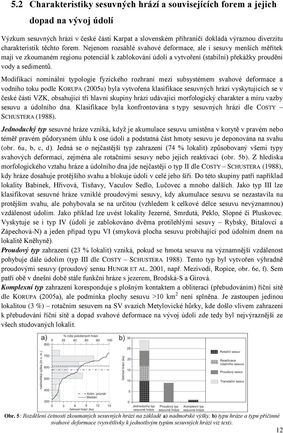 Modifikací nominální typologie fyzického rozhraní mezi subsystémem svahové deformace a vodního toku podle KORUPA (2005a) byla vytvořena klasifikace sesuvných hrází vyskytujících se v české části VZK,