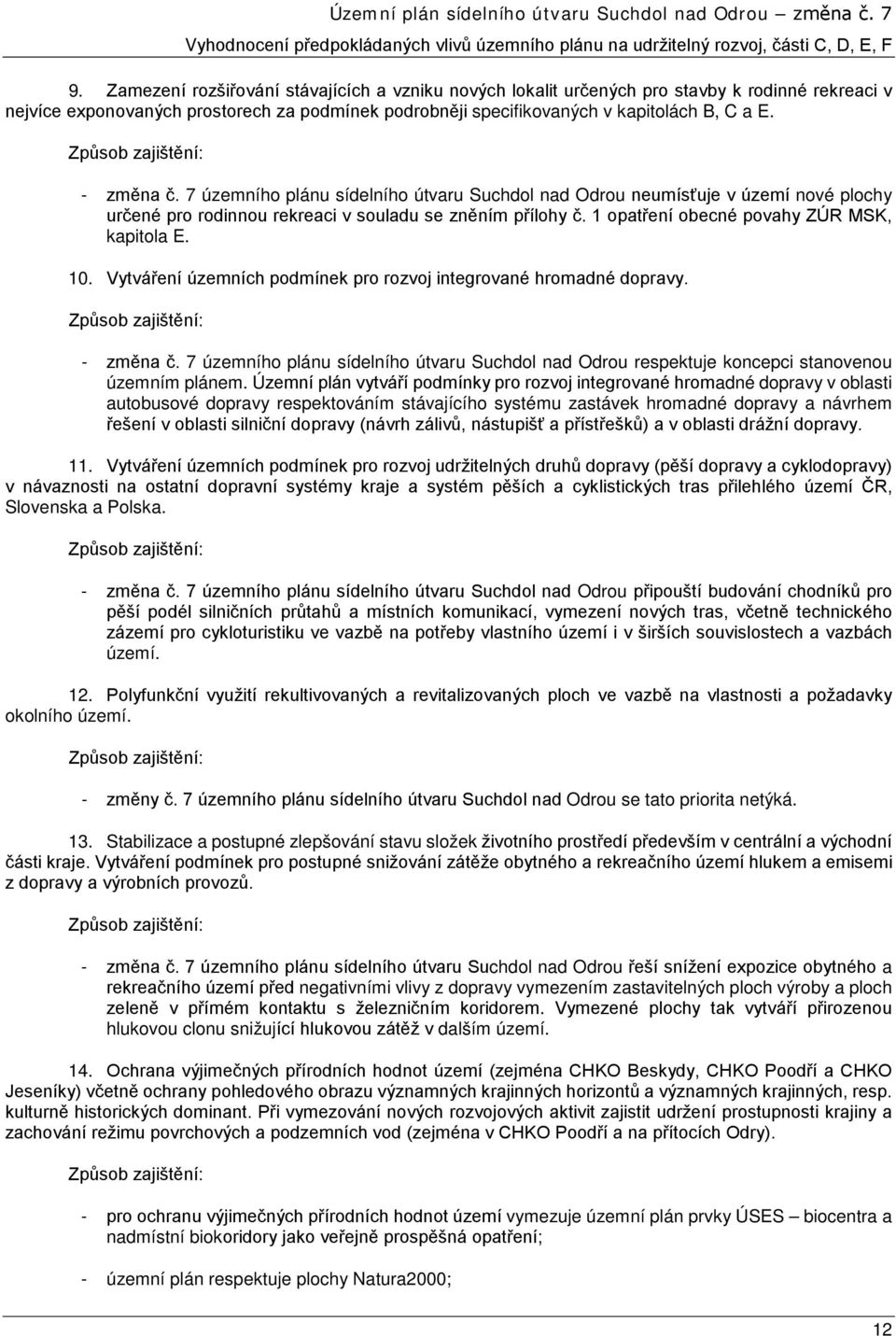 10. Vytváření územních podmínek pro rozvoj integrované hromadné dopravy. - změna č. 7 územního plánu sídelního útvaru Suchdol nad Odrou respektuje koncepci stanovenou územním plánem.