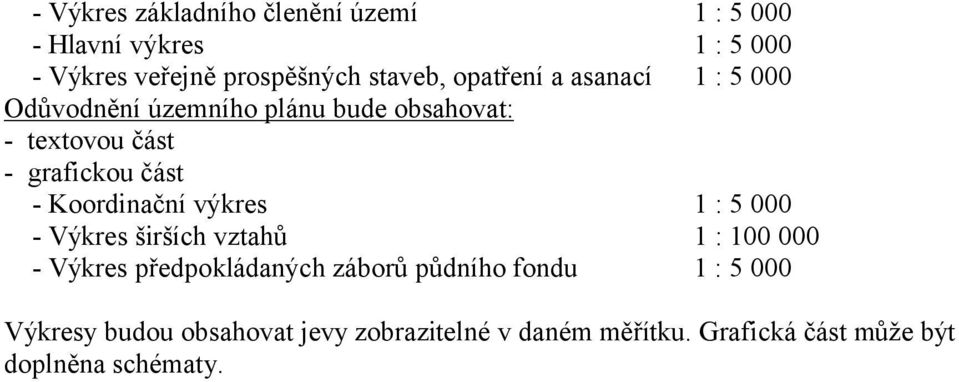 Koordinační výkres 1 : 5 000 - Výkres širších vztahů 1 : 100 000 - Výkres předpokládaných záborů půdního