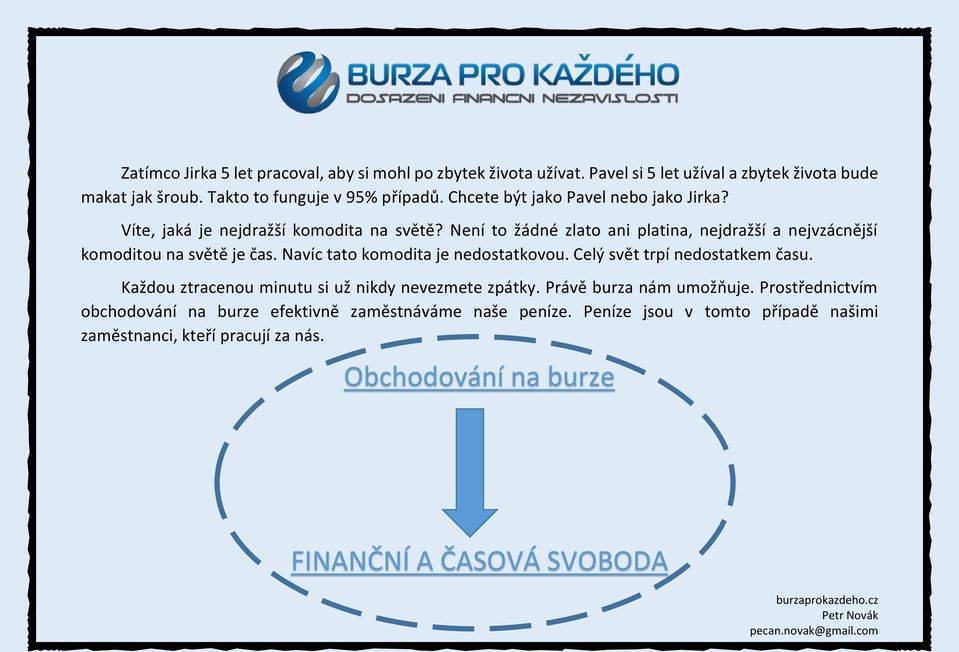 Navíc tato komodita je nedostatkovou. Celý svět trpí nedostatkem času. Každou ztracenou minutu si už nikdy nevezmete zpátky. Právě burza nám umožňuje.