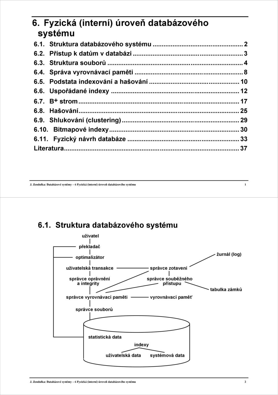 .. 33 Literatura... 37 J. Zendulka: Databázové systémy 6 Fyzická (interní) úroveň databázového systému 1 