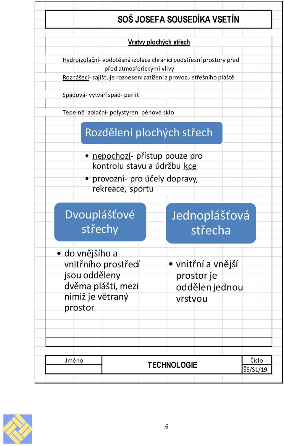 plochých střech nepochozí- přístup pouze pro kontrolu stavu a údržbu kce provozní- pro účely dopravy, rekreace, sportu Dvouplášťové střechy do