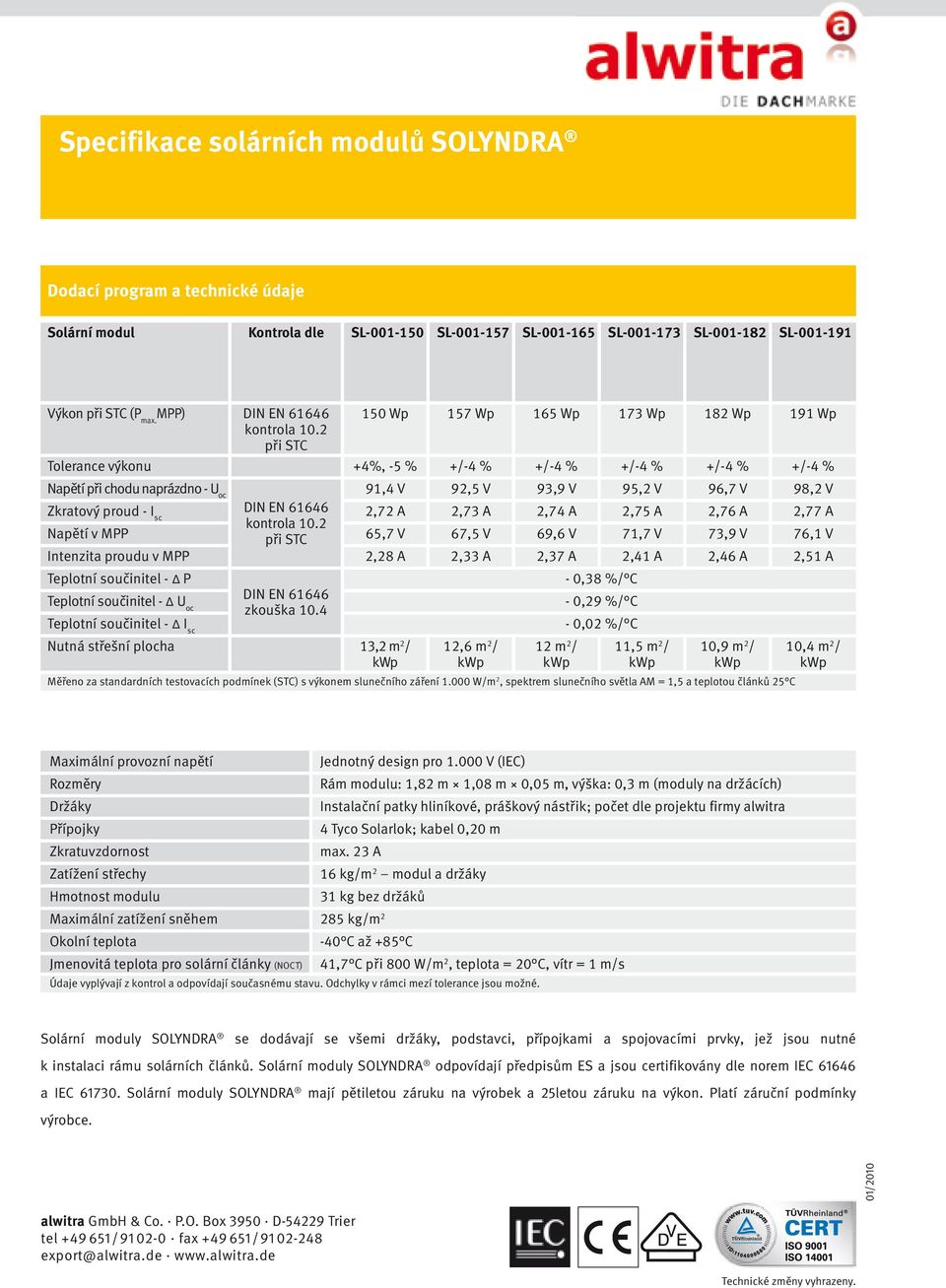 2 při STC Tolerance výkonu +4%, -5 % +/-4 % +/-4 % +/-4 % +/-4 % +/-4 % Napětí při chodu naprázdno - U oc 91,4 V 92,5 V 93,9 V 95,2 V 96,7 V 98,2 V Zkratový proud - I DIN EN 61646 sc 2,72 A 2,73 A