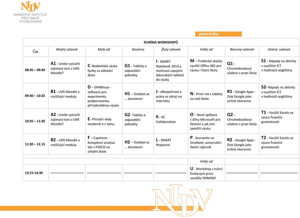 i řízení školy Q1 - Chromebooková učebna v praxi školy S1 - Nápady na aktivity s využitím ICT v hodinách angličtiny 09:40 10:25 B1 - LMS Moodle a rozšiřující moduly D SPARKvue - software pro