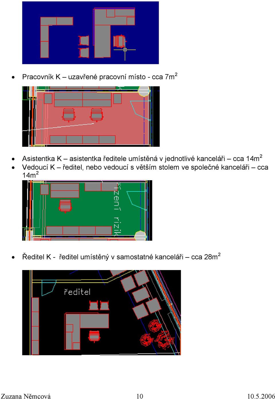 nebo vedoucí s větším stolem ve společné kanceláři cca 14m 2 Ředitel K