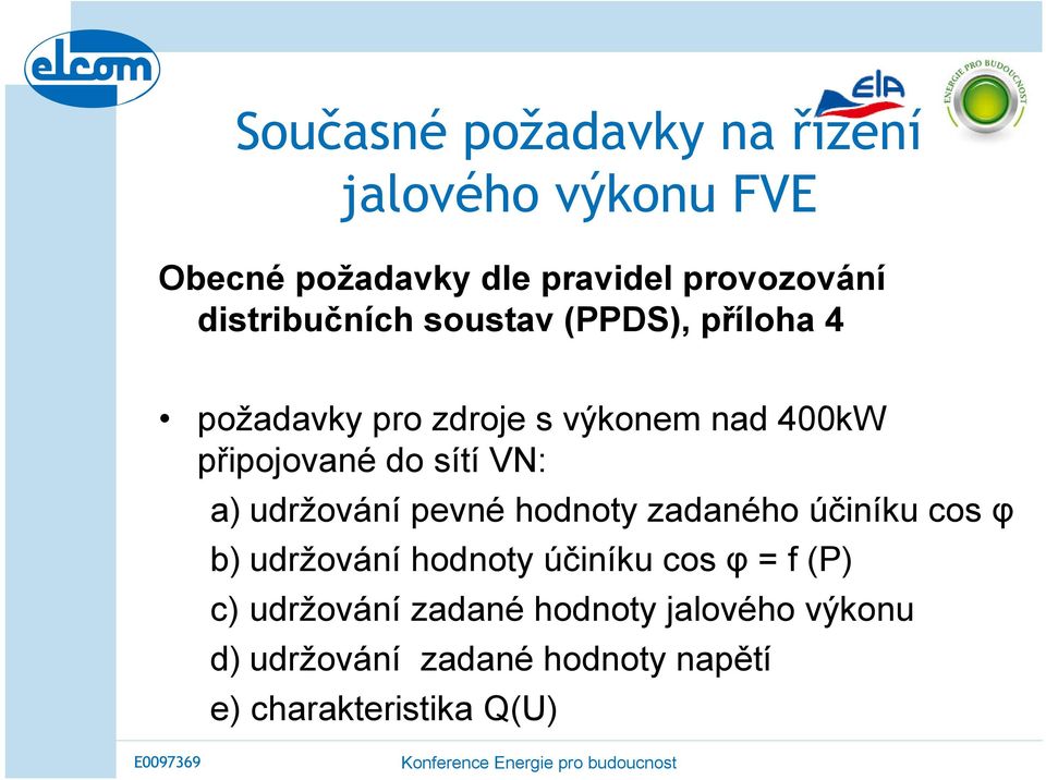 sítí VN: a) udržování pevné hodnoty zadaného účiníku cos φ b) udržování hodnoty účiníku cos φ = f