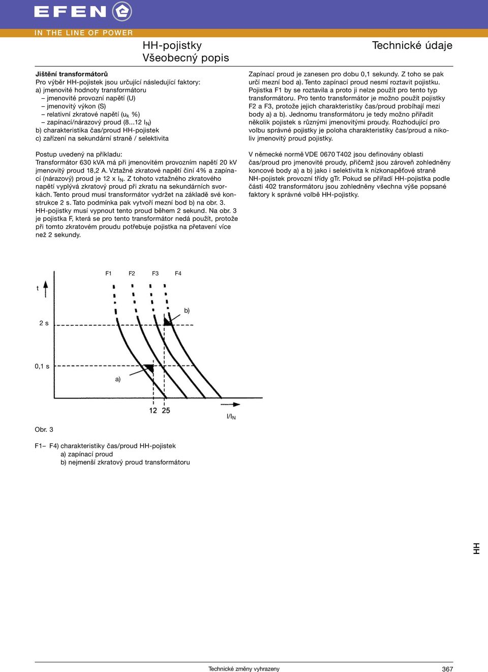 ..12 I N ) b) charakteristika čas/proud HH-pojistek c) zařízení na sekundární straně / selektivita Postup uvedený na příkladu: Transformátor 630 kva má při jmenovitém provozním napětí 20 kv jmenovitý