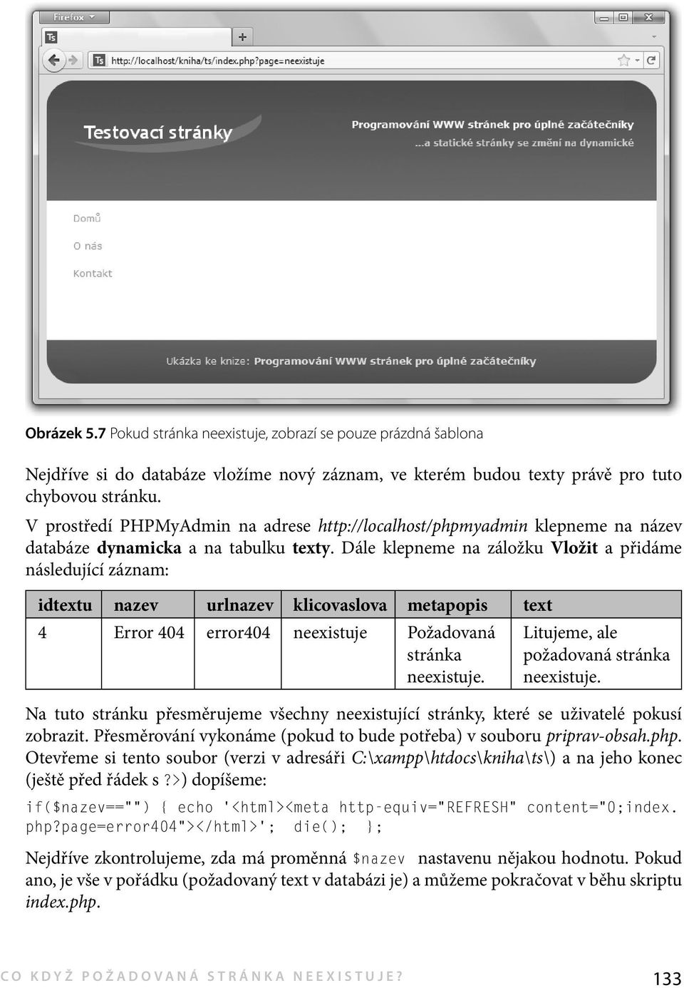 Dále klepneme na záložku Vložit a přidáme následující záznam: idtextu nazev urlnazev klicovaslova metapopis text 4 Error 404 error404 neexistuje Požadovaná stránka neexistuje.