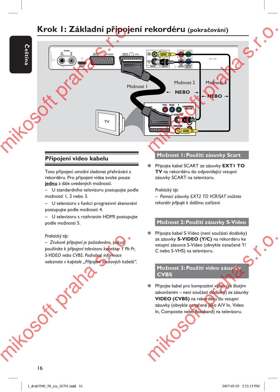 U televizoru s funkcí progresivní skenování postupujte podle možnosti 4. U televizoru s rozhraním HDMI postupujte podle možnosti 5.