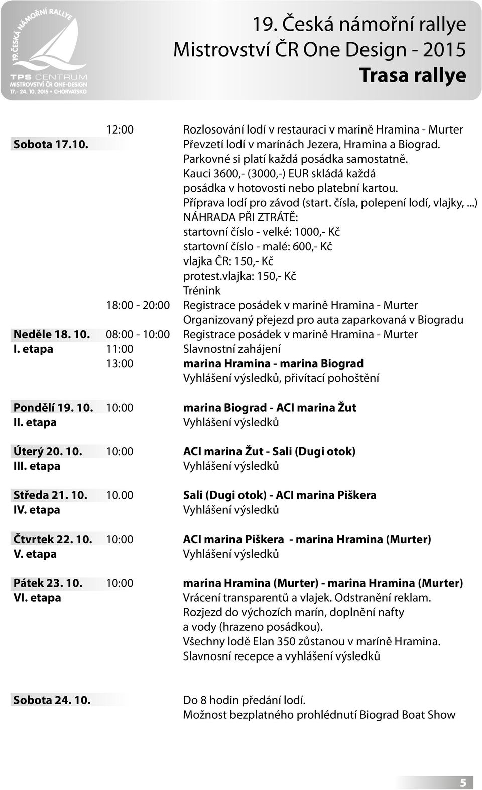 ..) NÁHRADA PŘI ZTRÁTĚ: startovní číslo - velké: 1000,- Kč startovní číslo - malé: 600,- Kč vlajka ČR: 150,- Kč protest.