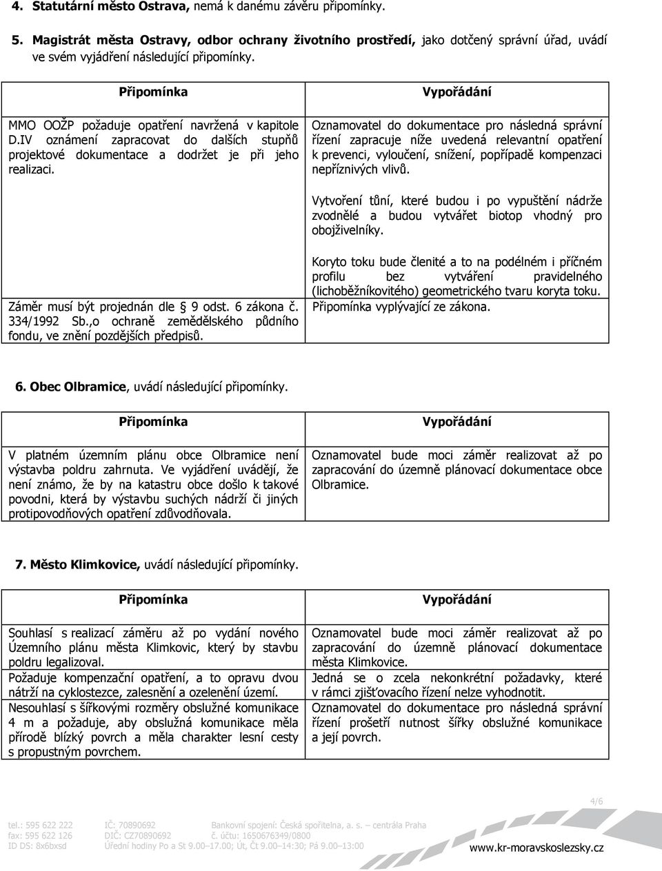 řízení zapracuje níže uvedená relevantní opatření k prevenci, vyloučení, snížení, popřípadě kompenzaci nepříznivých vlivů.