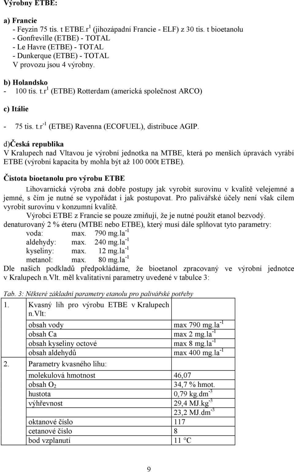 s. t.r 1 (ETBE) Rotterdam (americká společnost ARCO) c) Itálie - 75 tis. t.r -1 (ETBE) Ravenna (ECOFUEL), distribuce AGIP.