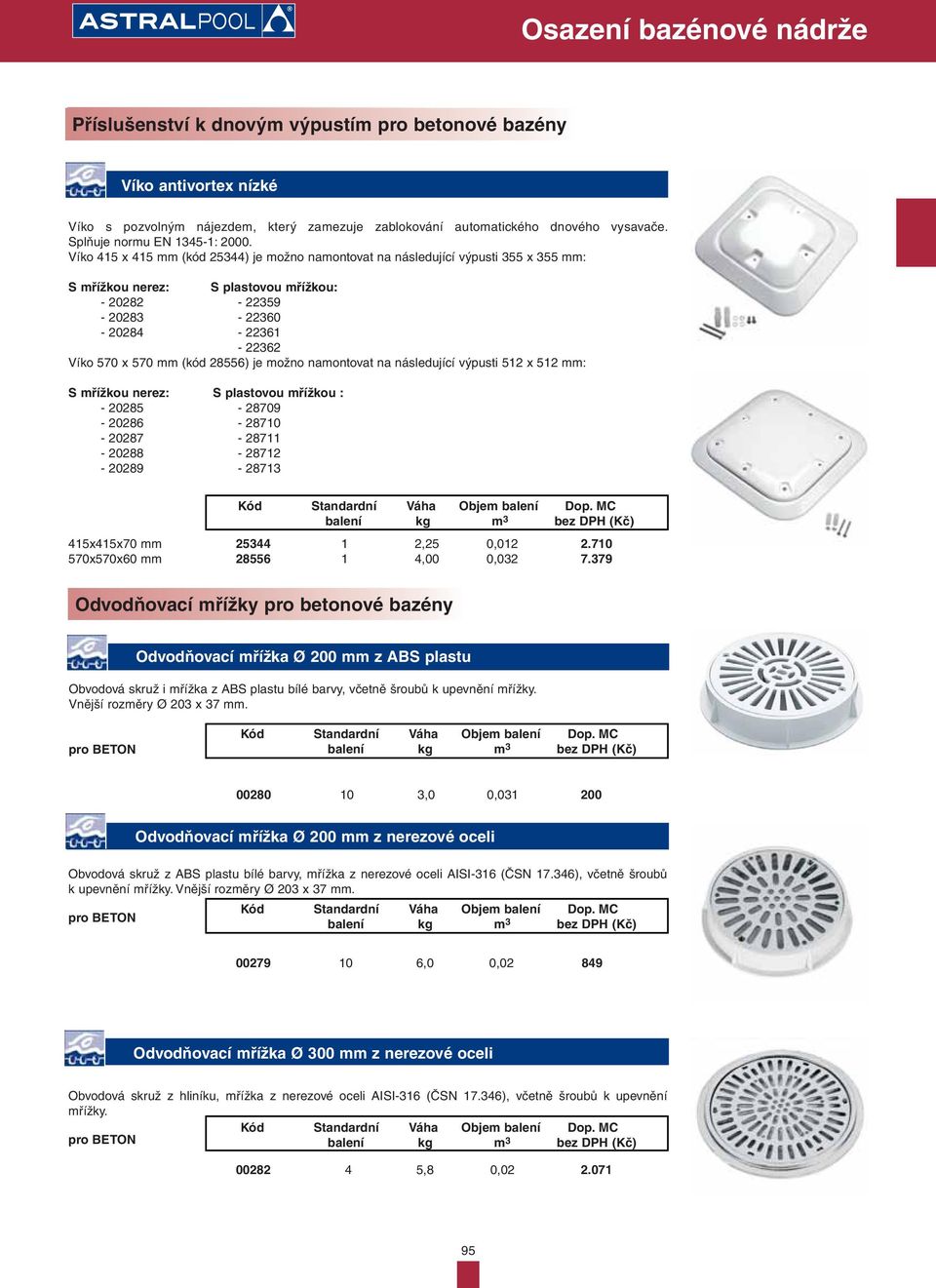 28556) je možno namontovat na následující výpusti 512 x 512 mm: S mřížkou nerez: S plastovou mřížkou : - 20285-28709 - 20286-28710 - 20287-28711 - 20288-28712 - 20289-28713 415x415x70 mm 25344 1 2,25