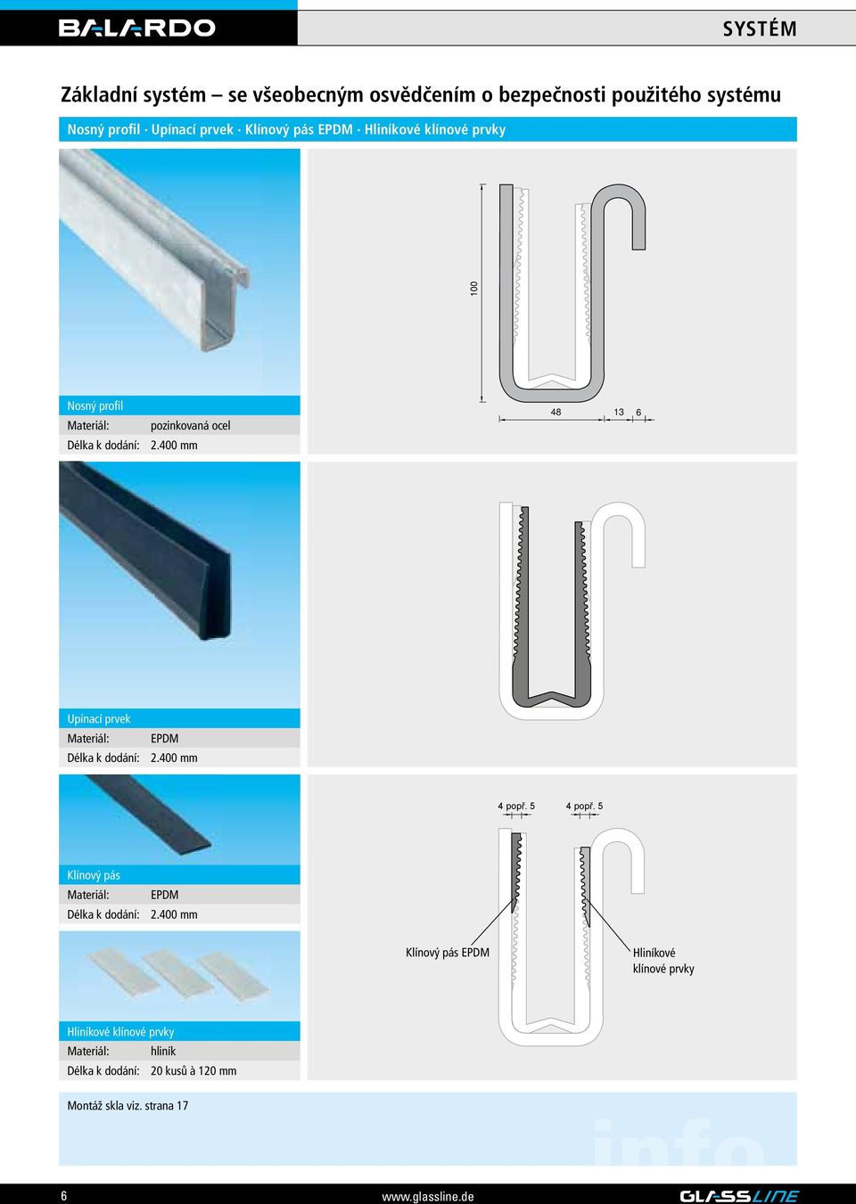 400 mm 48 13 6 Upínací prvek Materiál: EPDM Délka k dodání: 2.400 mm 4 popř. 5 4 popř.