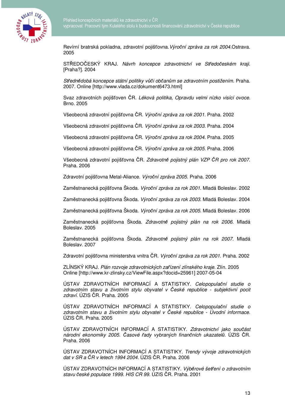 Léková politika, Opravdu velmi nízko visící ovoce. Brno. 2005 Všeobecná zdravotní pojišťovna ČR. Výroční zpráva za rok 2001. Praha. 2002 Všeobecná zdravotní pojišťovna ČR. Výroční zpráva za rok 2003.