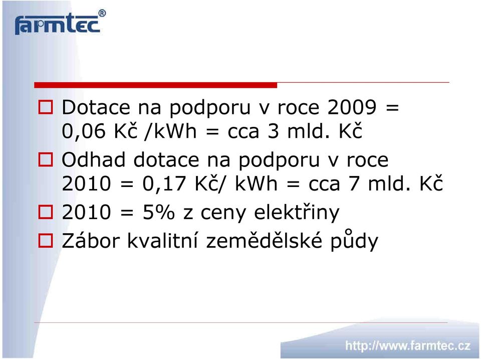 Kč Odhad dotace na podporu v roce 2010 = 0,17