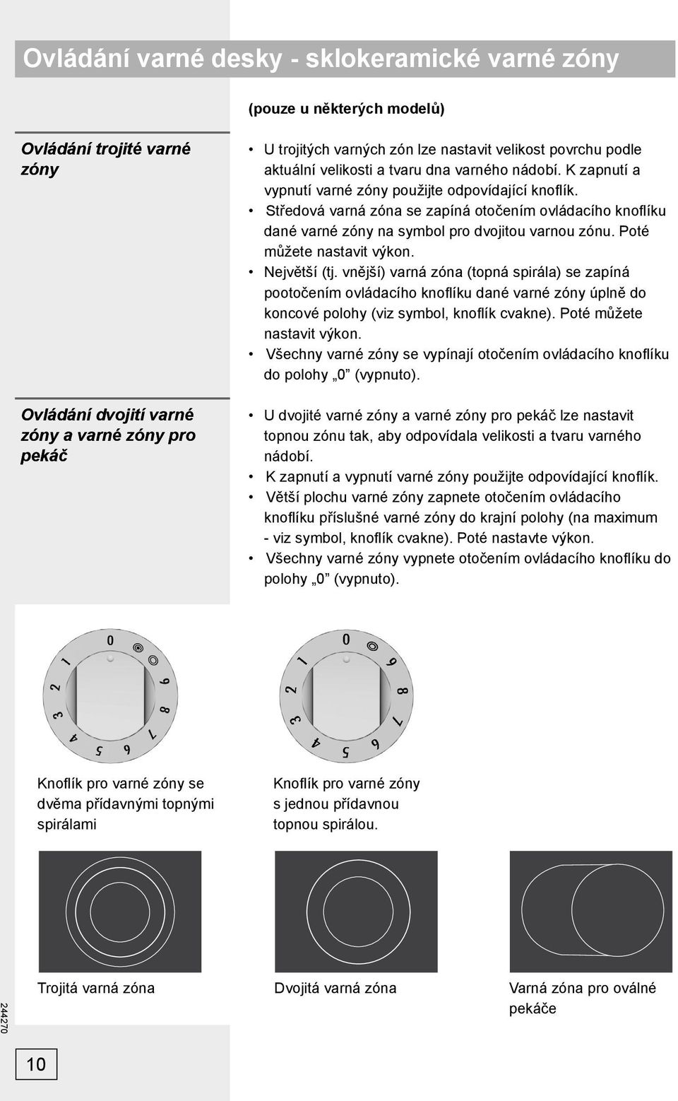 Středová varná zóna se zapíná otočením ovládacího knofl íku dané varné zóny na symbol pro dvojitou varnou zónu. Poté můžete nastavit výkon. Největší (tj.