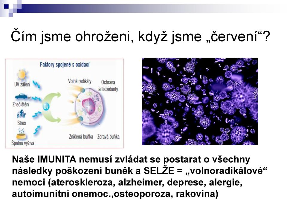 poškození buněk a SELŽE = volnoradikálové nemoci