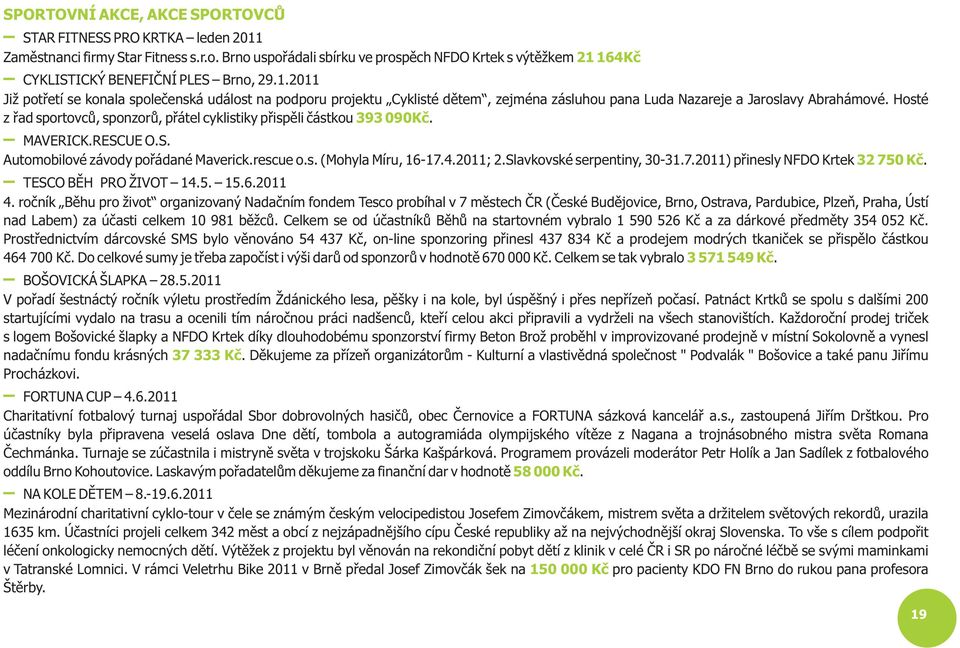 164Kè CYKLISTICKÝ BENEFIÈNÍ PLES Brno, 29.1.2011 Již potøetí se konala spoleèenská událost na podporu projektu Cyklisté dìtem, zejména zásluhou pana Luda Nazareje a Jaroslavy Abrahámové.