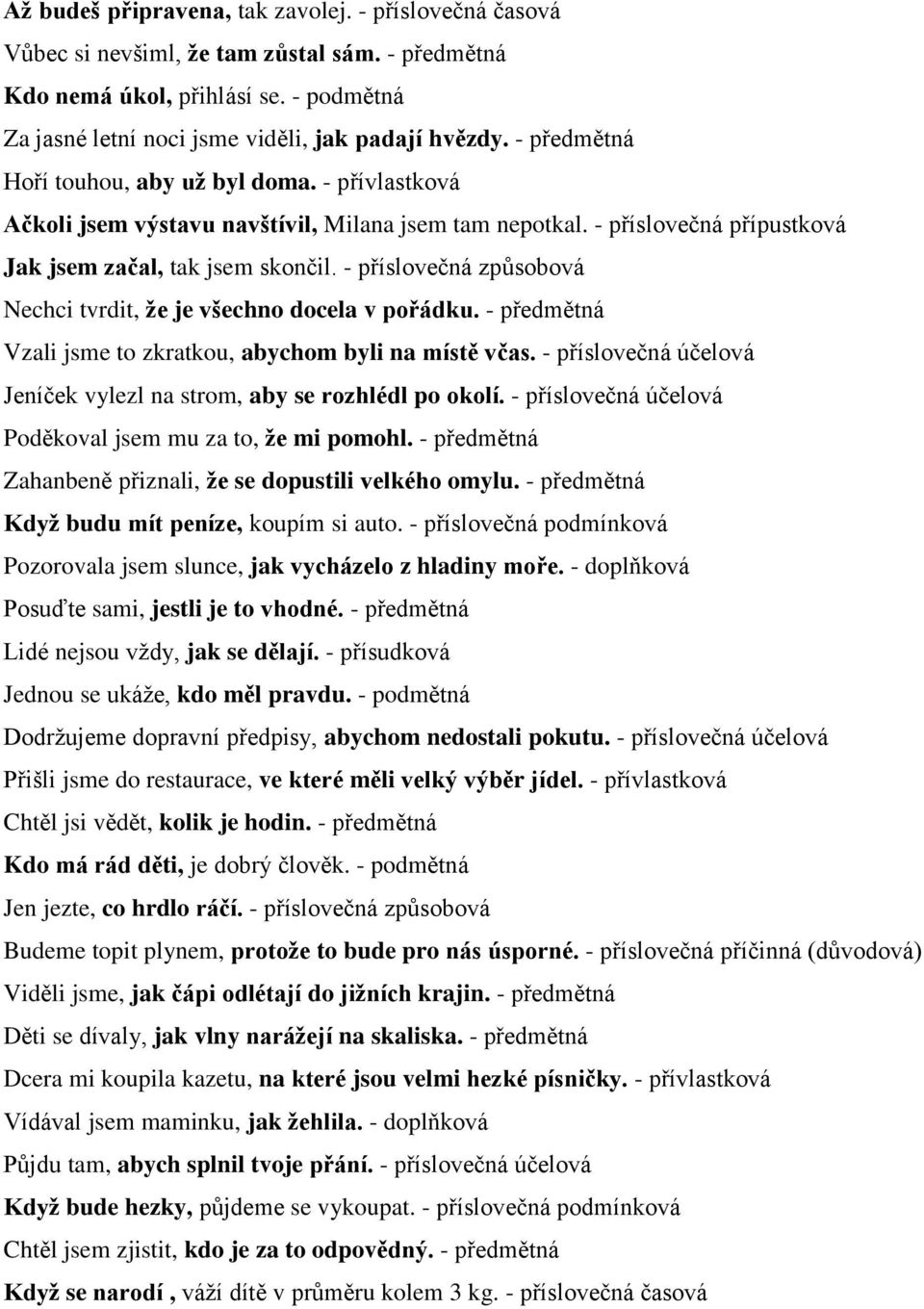 - příslovečná způsobová Nechci tvrdit, že je všechno docela v pořádku. - předmětná Vzali jsme to zkratkou, abychom byli na místě včas.