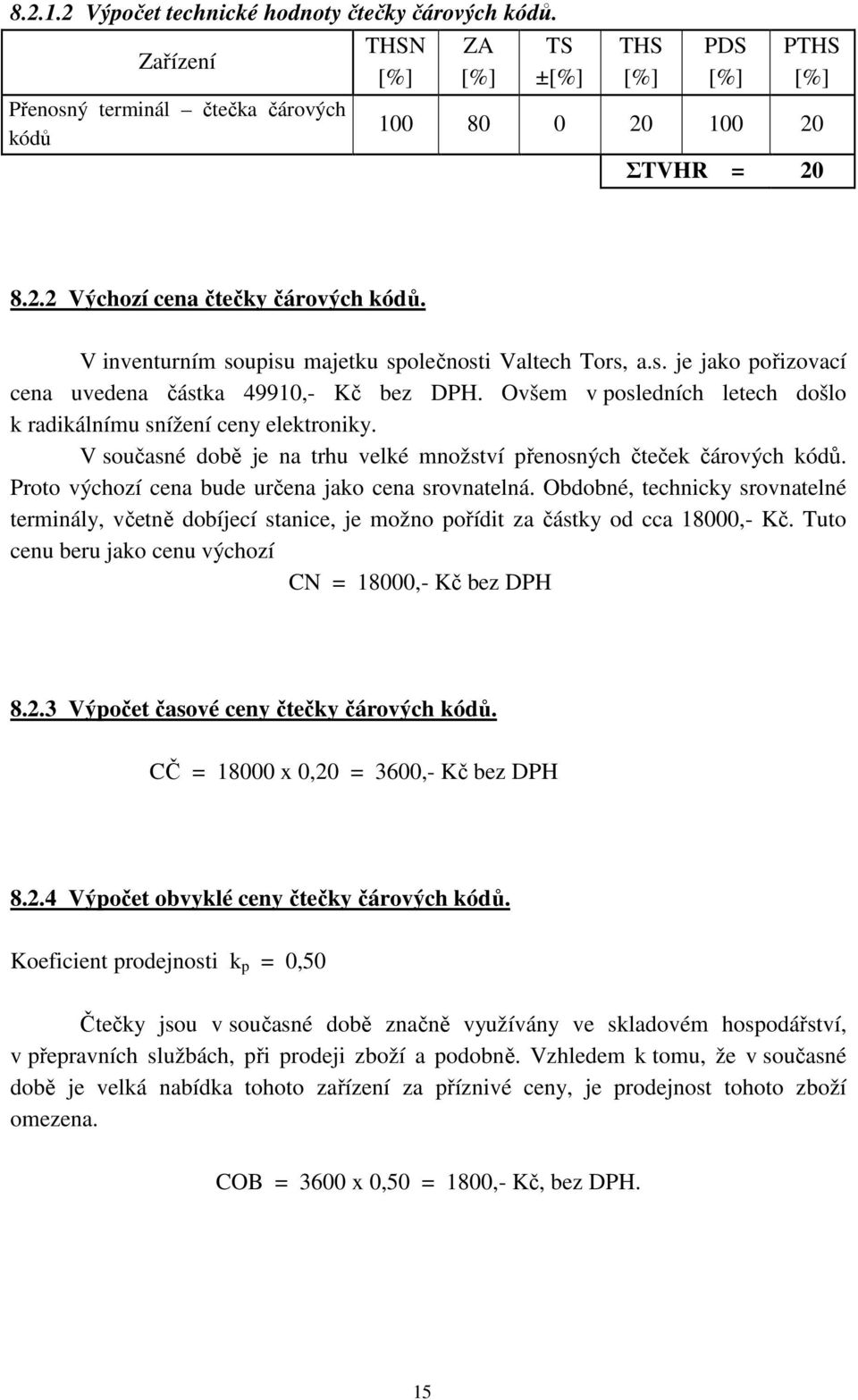 V současné době je na trhu velké množství přenosných čteček čárových kódů. Proto výchozí cena bude určena jako cena srovnatelná.