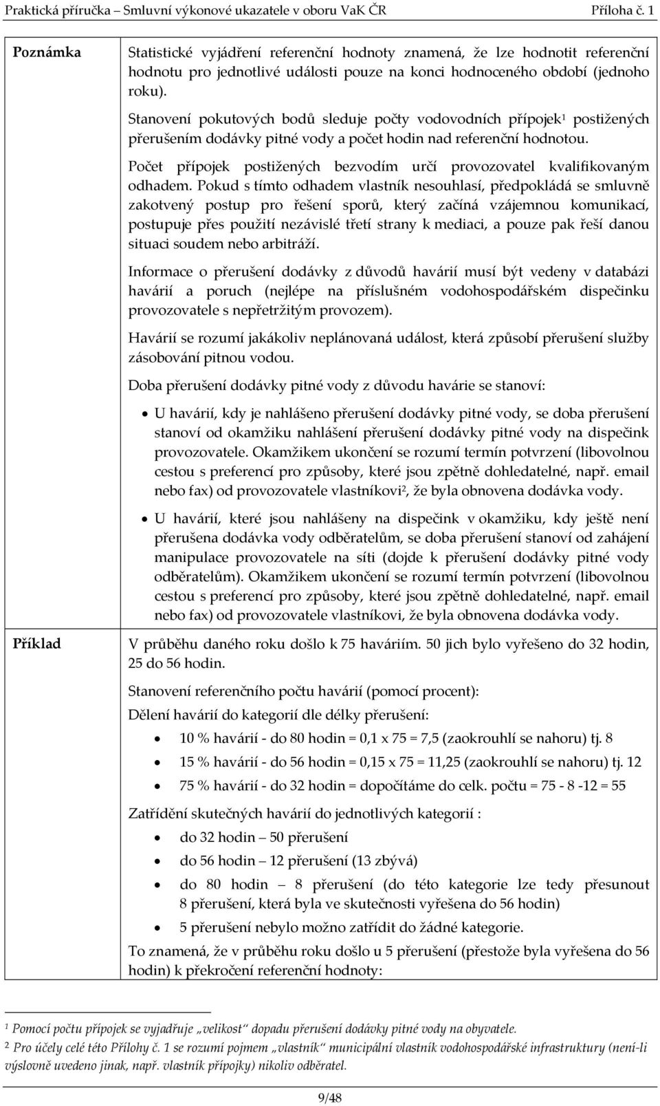 sleduje počty vodovodních přípojek 1 postižených přerušením dodávky pitné vody a počet hodin nad referenční hodnotou. Počet přípojek postižených bezvodím určí provozovatel kvalifikovaným odhadem.